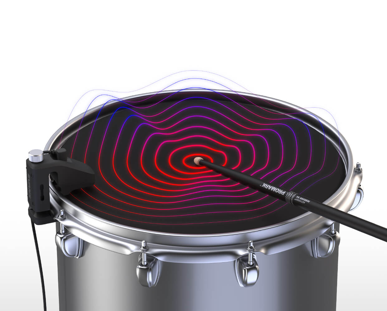 Drumstick hitting drumhead