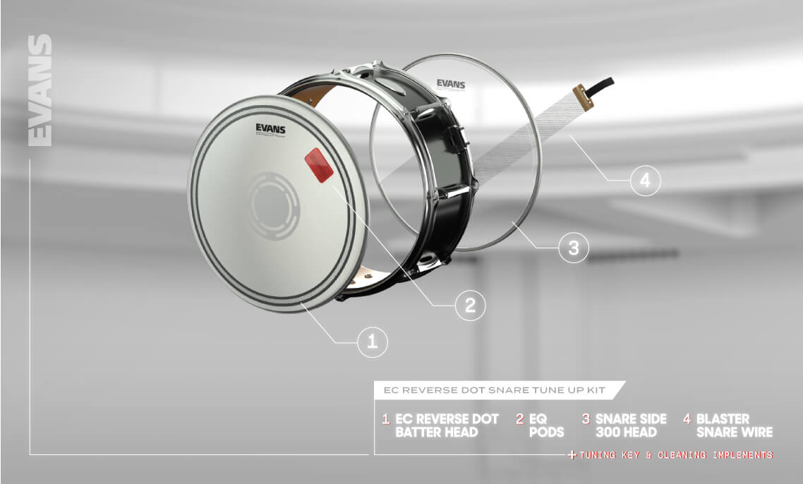 Evans EC Reverse Dot snare drum kit