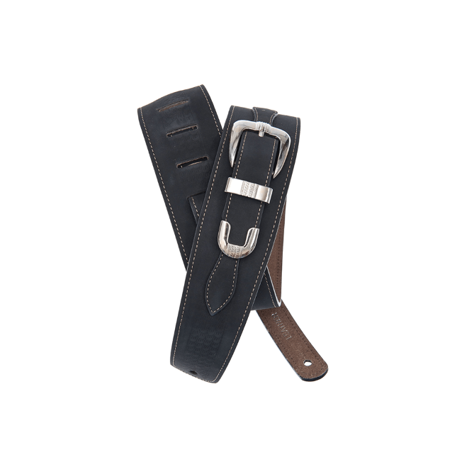 Belt Buckle Leather Guitar Strap, Black