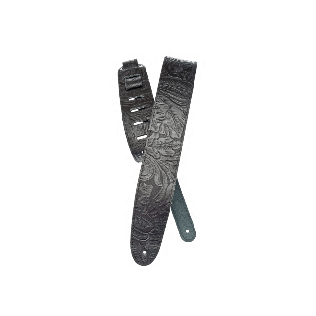 Embossed Leather Guitar Strap, Black