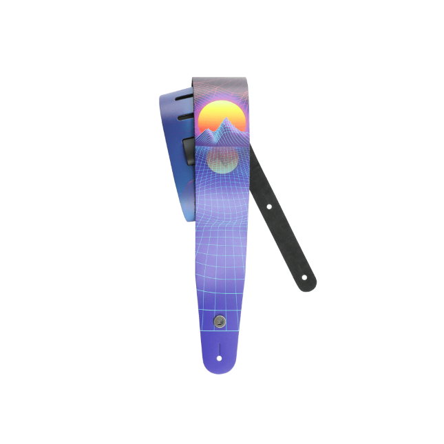Outrun Printed Leather Guitar Strap, Sunset