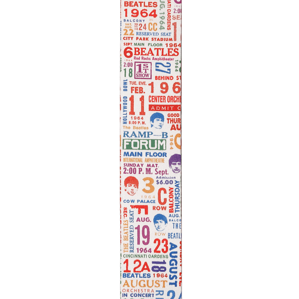 D'Addario Beatles 1964 US Tour Ticket Stubs Guitar Strap, Multi Color