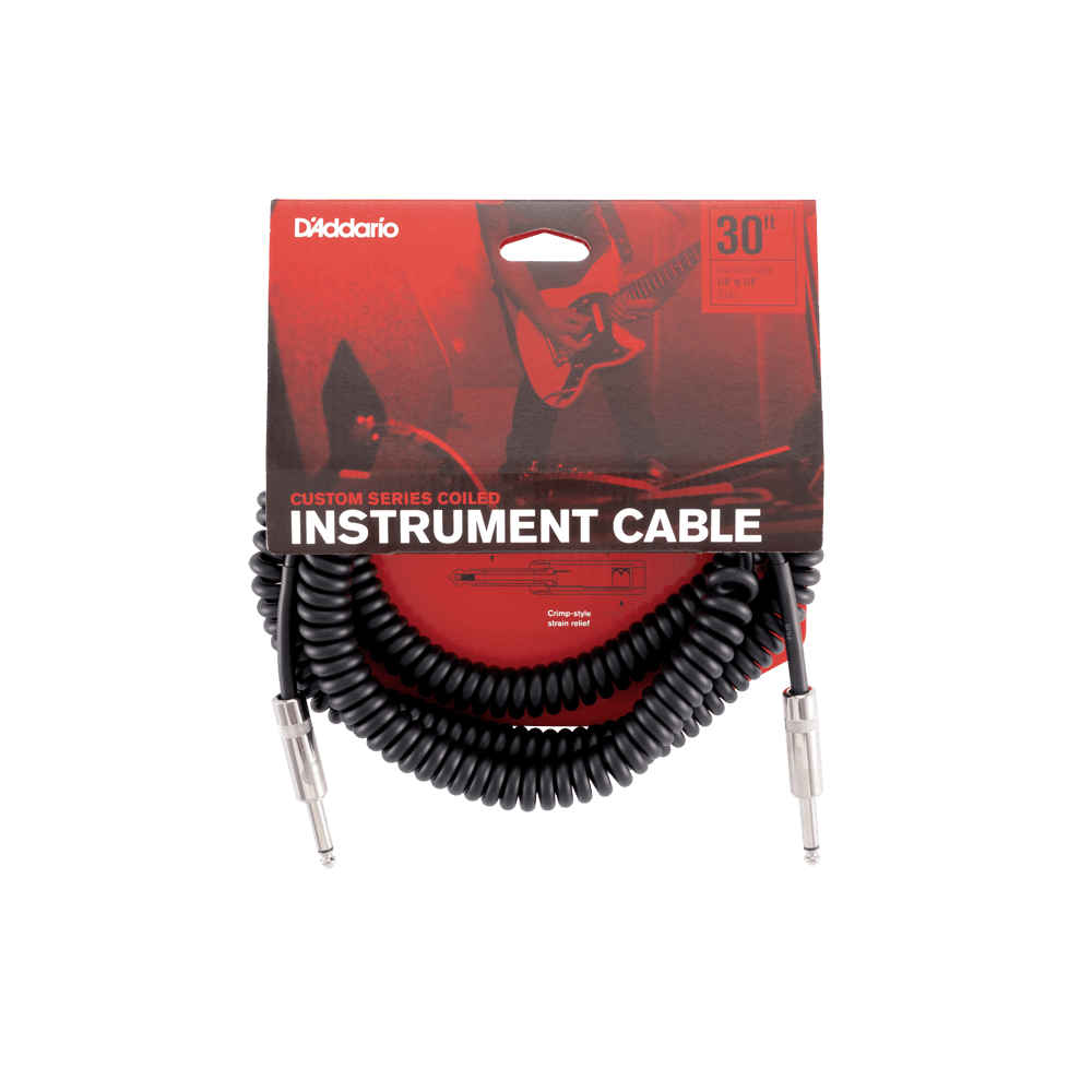 D'Addario Custom Series Coiled Instrument Cable, Black, 30'