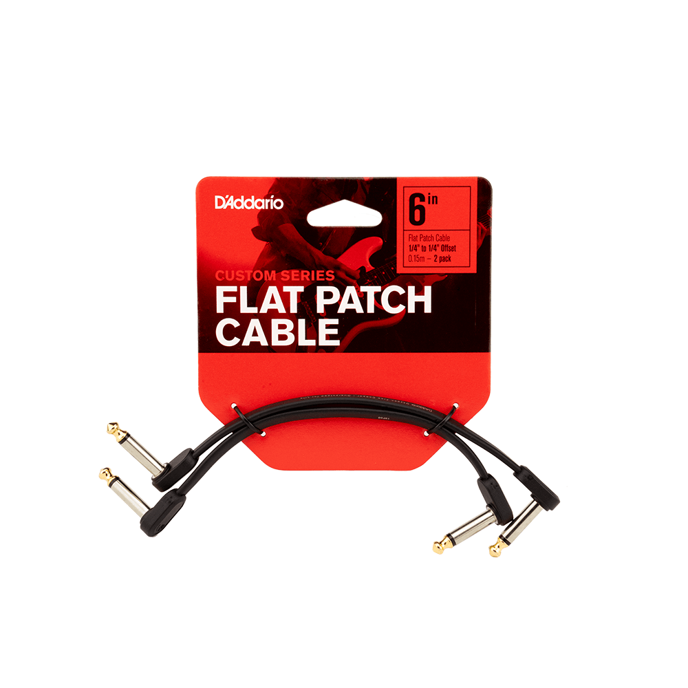 D'Addario Flat Patch Cable, 6in Offset Right Angle, Twin PK