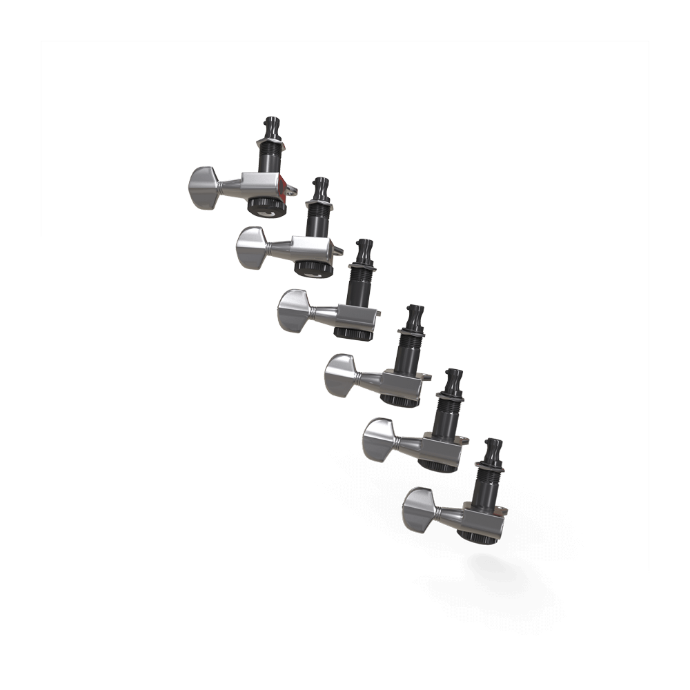 D'Addario Auto-Trim Locking Tuning Machines, 6 In-Line setup, Chrome