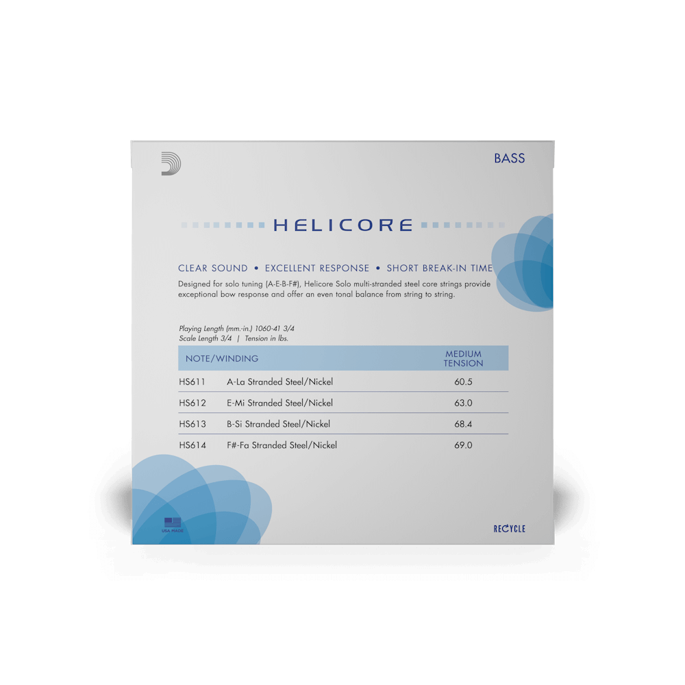 D'Addario Helicore Solo Bass String Set, 3/4 Scale, Medium Tension
