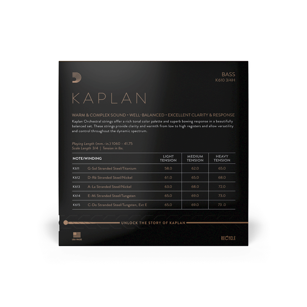 D'Addario Kaplan Bass String Set, 3/4 Scale, Heavy Tension