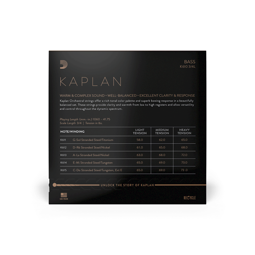 D'Addario Kaplan Bass String Set, 3/4 Scale, Light Tension