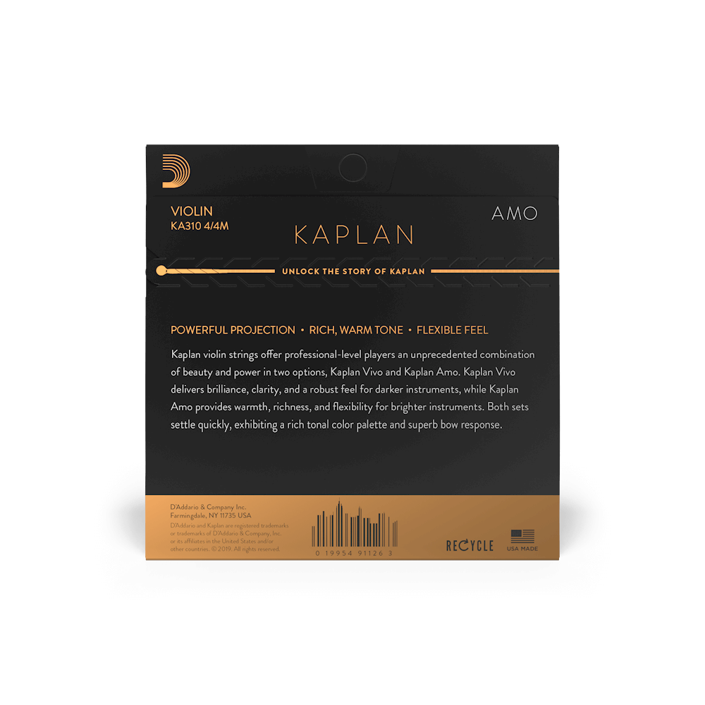 D'Addario Kaplan Amo Violin String Set, 4/4 Scale, Medium Tension