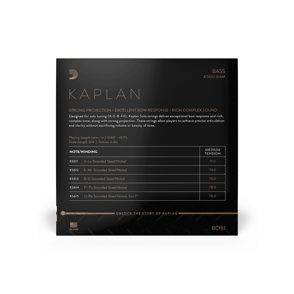 D'Addario Kaplan Solo Double Bass String Set, 3/4 Scale, Medium Tension