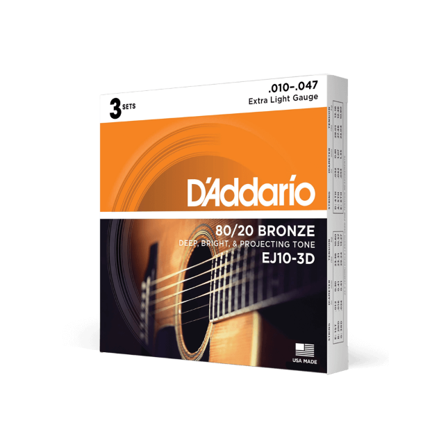 10-47 Extra Light, 80/20 Bronze Acoustic Guitar Strings 3-Pack