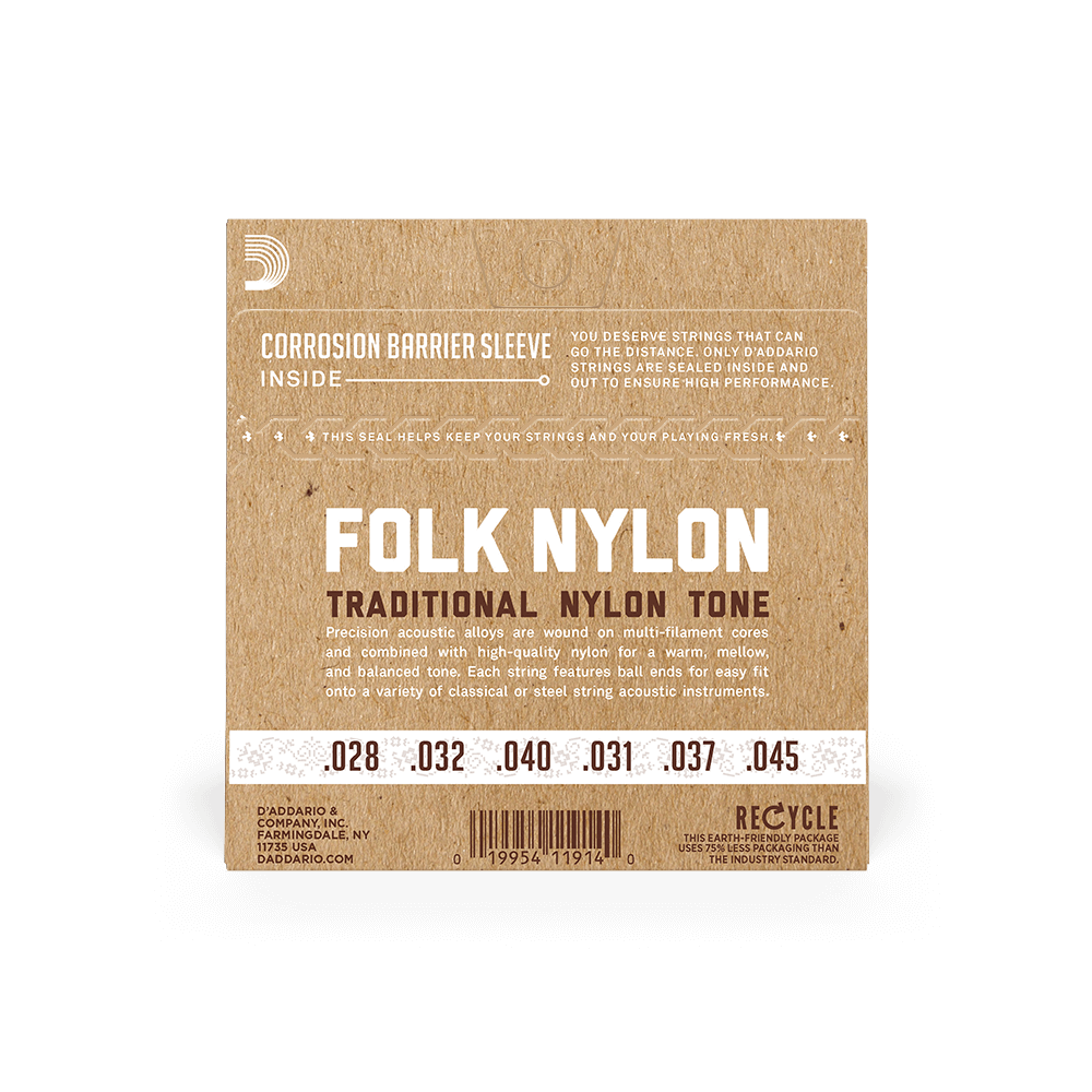 Normal Tension Ball End, Silver-Wound/Black Nylon, Folk Nylon Classical Guitar Strings