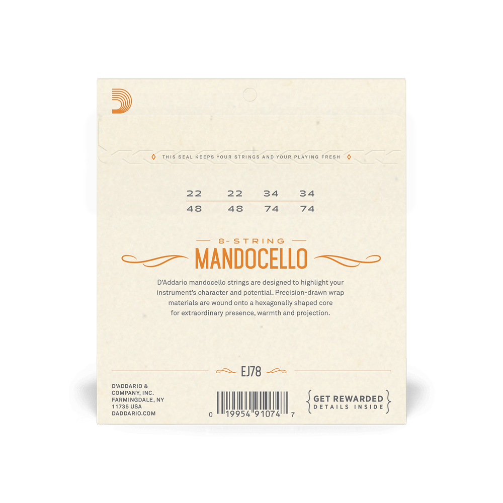 D'Addario J78 Phosphor Bronze Mandocello Strings, 22-74