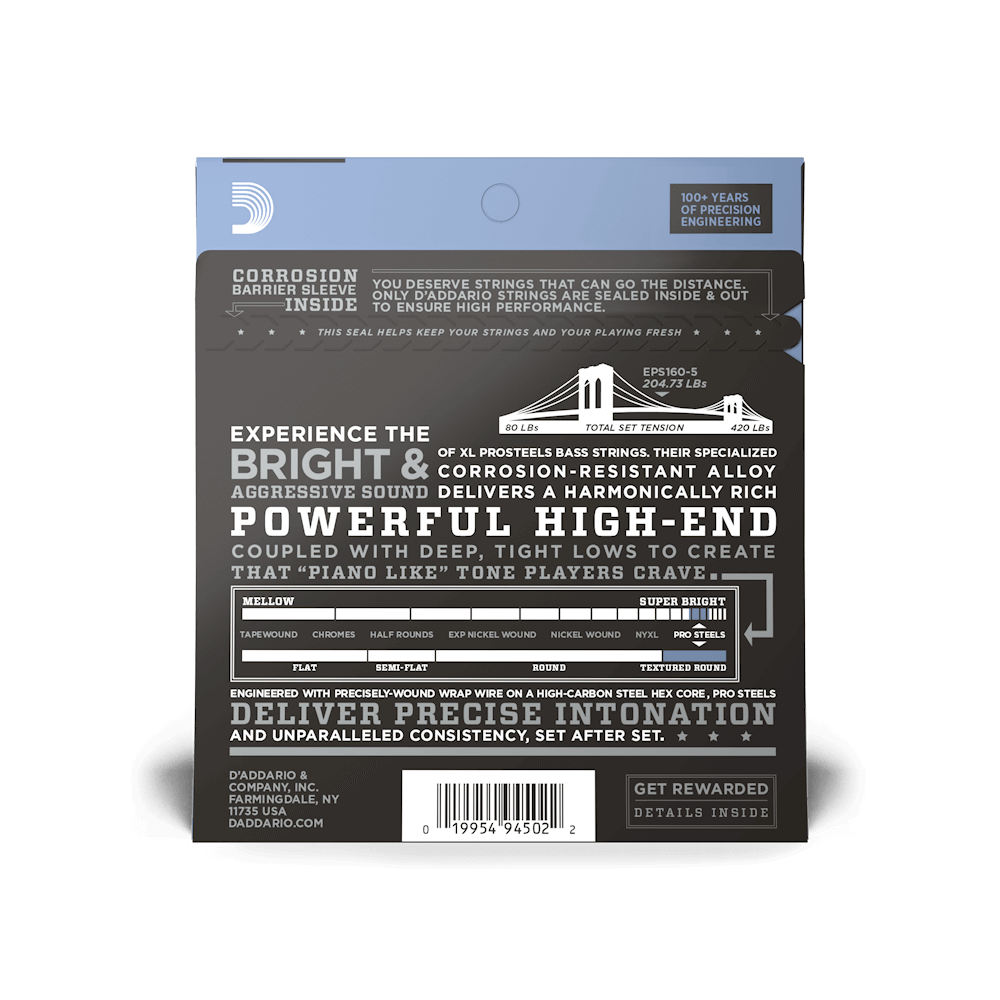 50-135 Medium 5-String, Long Scale, XL ProSteels Bass Strings 