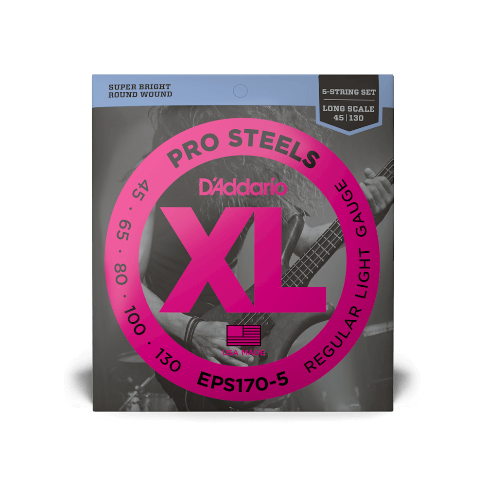 45-130 Regular Light 5-String, Long Scale, XL ProSteels Bass Strings