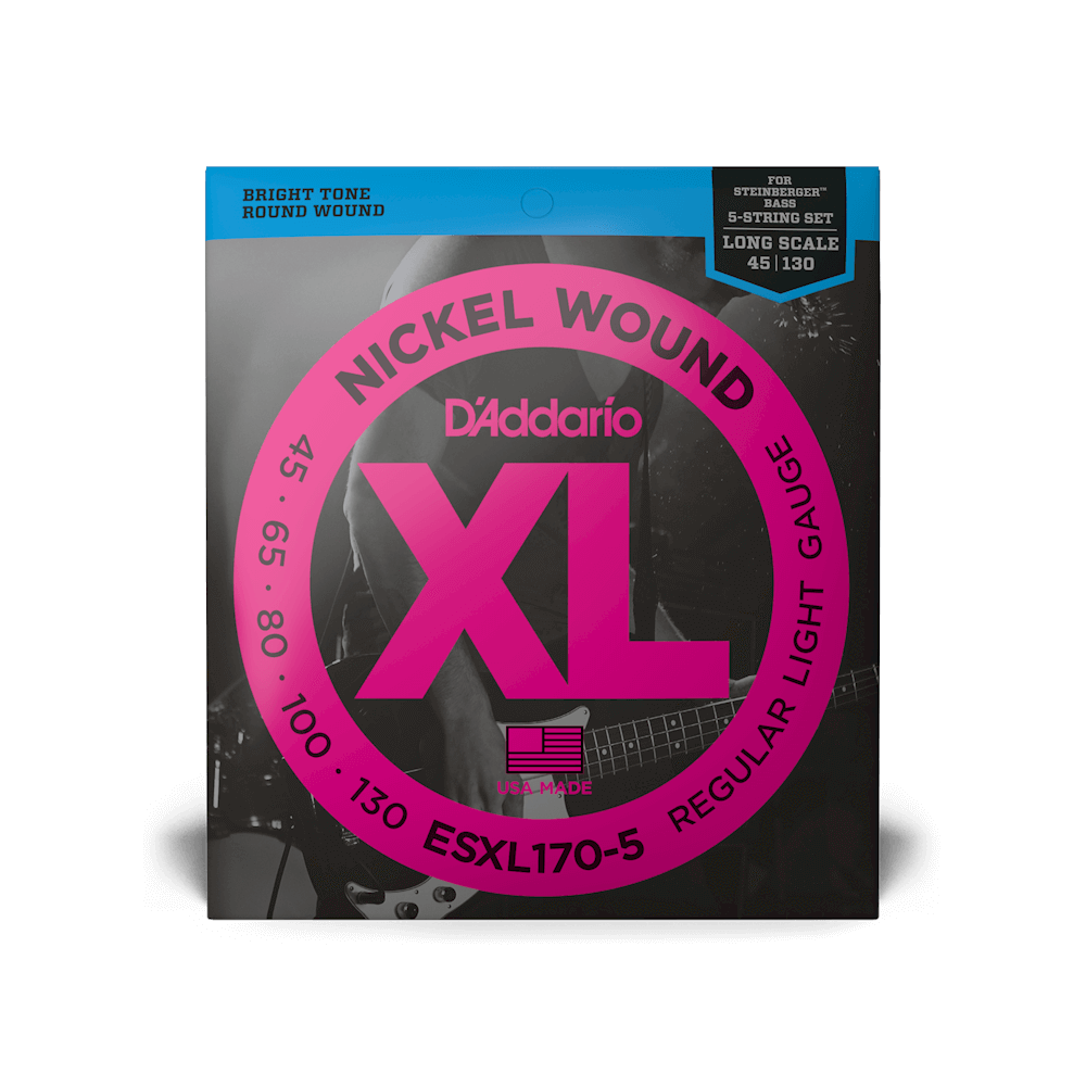 D'Addario ESXL170-5 Nickel Wound 5-String Bass Guitar Strings, Light, 45-130, Double Ball End, Long Scale