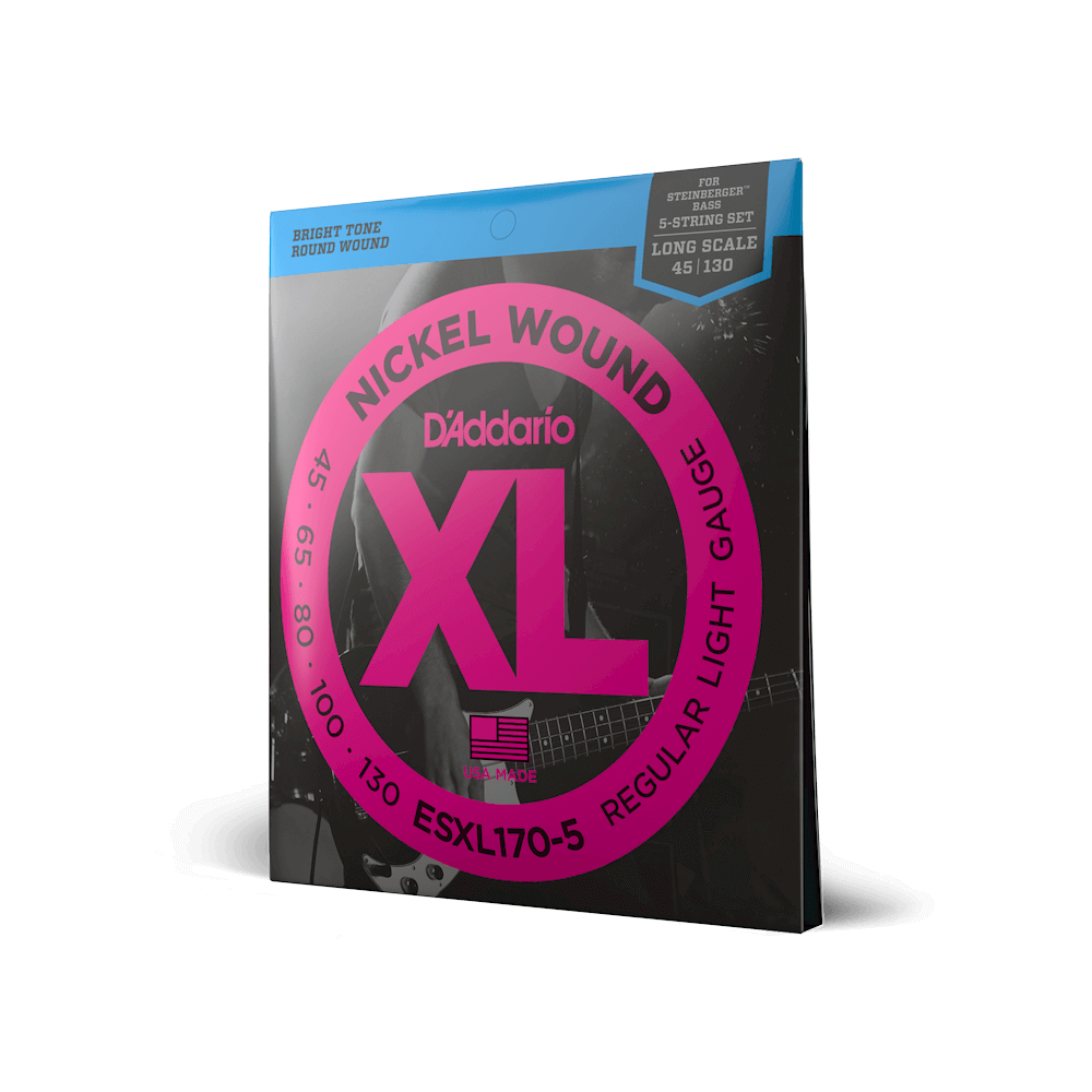 D'Addario ESXL170-5 Nickel Wound 5-String Bass Guitar Strings, Light, 45-130, Double Ball End, Long Scale