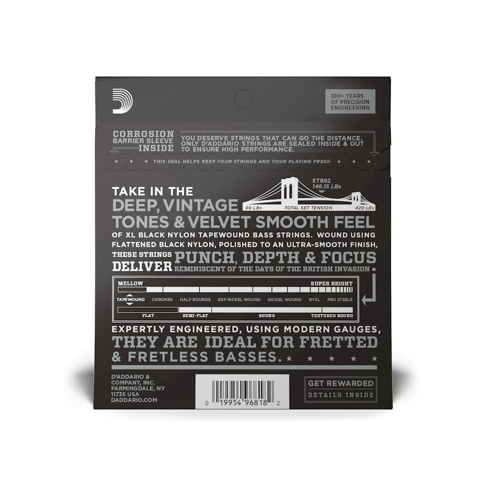50-105 Medium, Long Scale, XL Nylon Tapewound Bass Strings