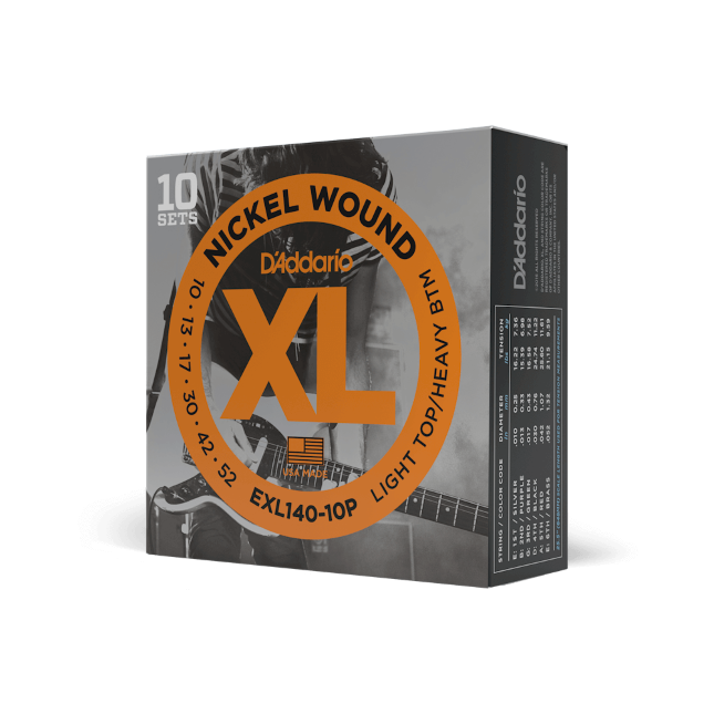 10-52 Light Top/Heavy Bottom, XL Nickel Electric Guitar Strings 10-Pack