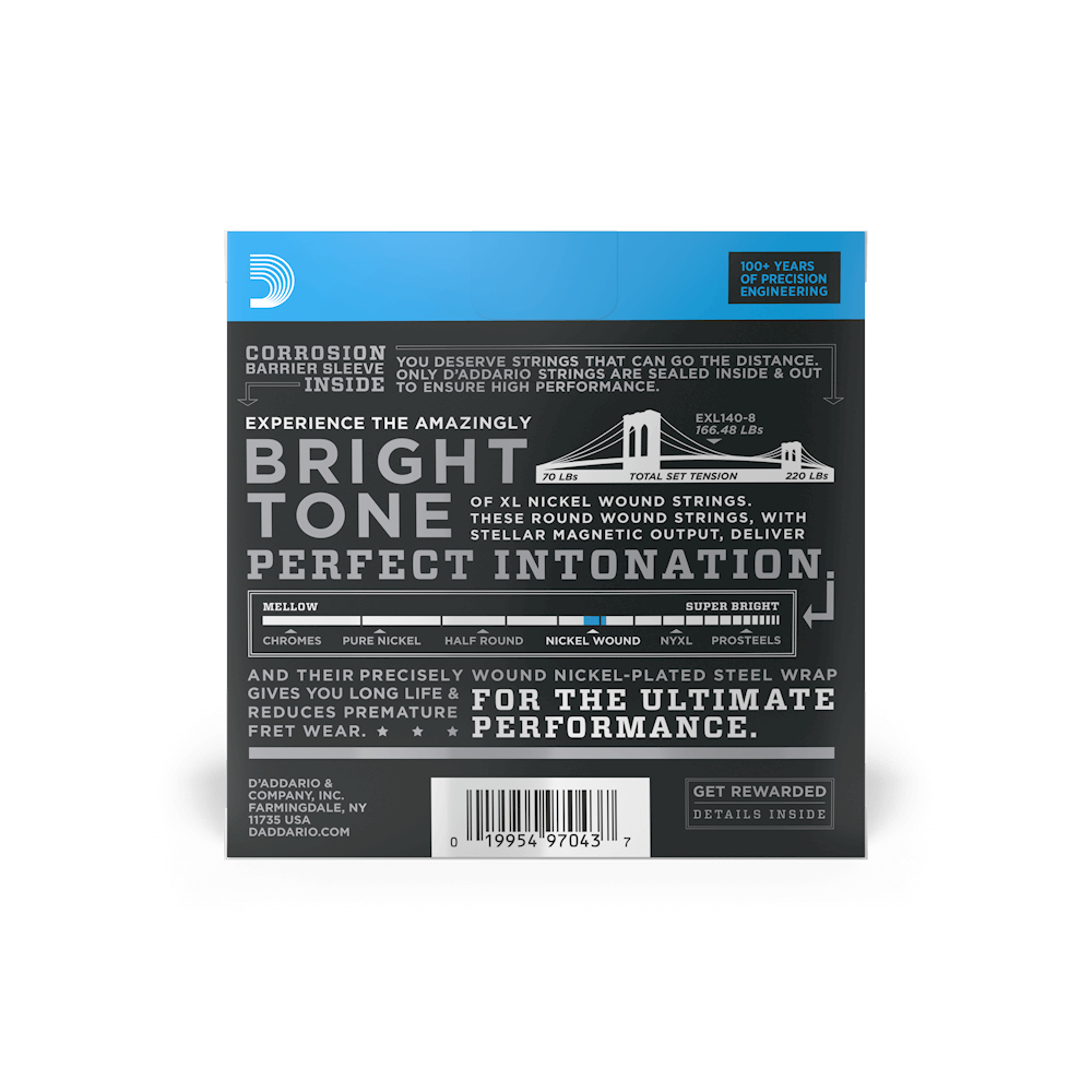 10-74 Light Top/Heavy Bottom 8-String, XL Nickel Electric Guitar Strings
