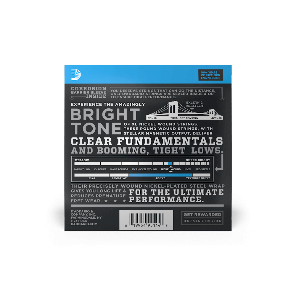 18-45 Regular Light 12-String, Long Scale, XL Nickel Bass Strings
