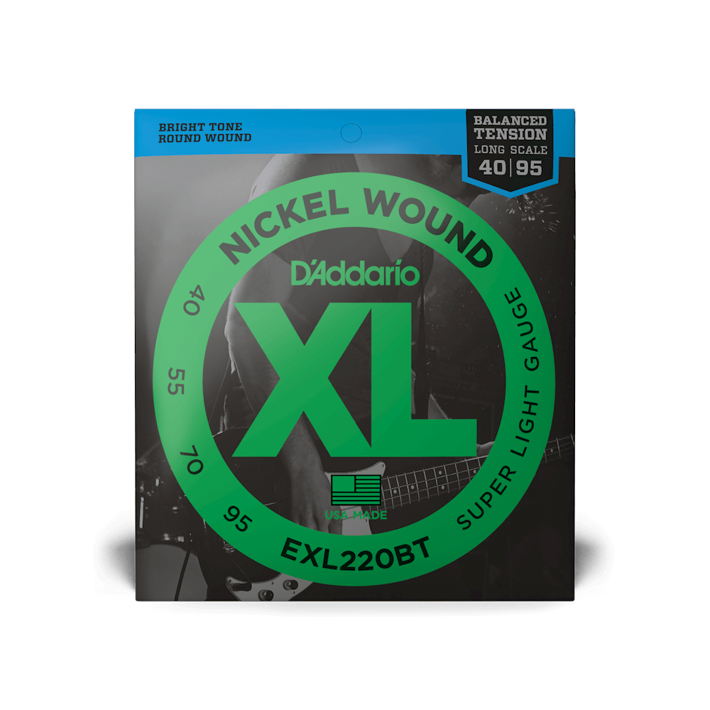 D'Addario EXL220BT Nickel Wound Bass Guitar Strings, Balanced Tension Super Light, 40-95, Long Scale