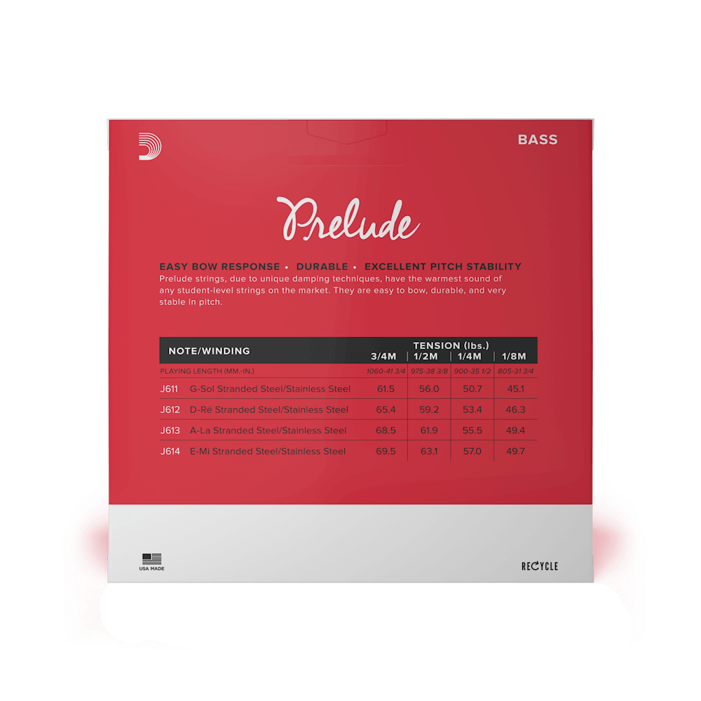 D'Addario Prelude Bass String Set, 3/4 Scale, Medium Tension