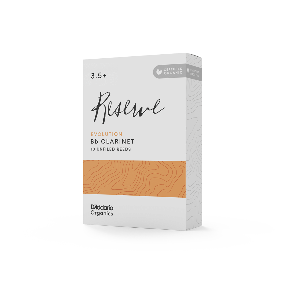 D'Addario Organic Reserve Evolution Bb Clarinet Reeds, Strength 3.5+, Individually-Sealed, 10-Pack