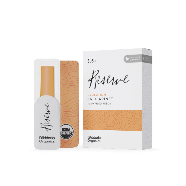 D&#39;Addario Organic Reserve Evolution Bb Clarinet Reeds, Strength 3.5+, Individually-Sealed, 10-Pack
