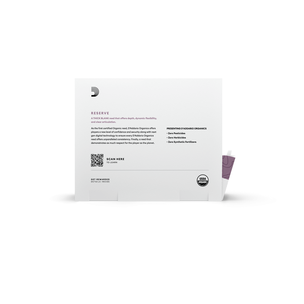 D'Addario Organic Reserve Classic Bb Clarinet Reeds, Strength 3.5, Individually-Sealed, 25-Pack