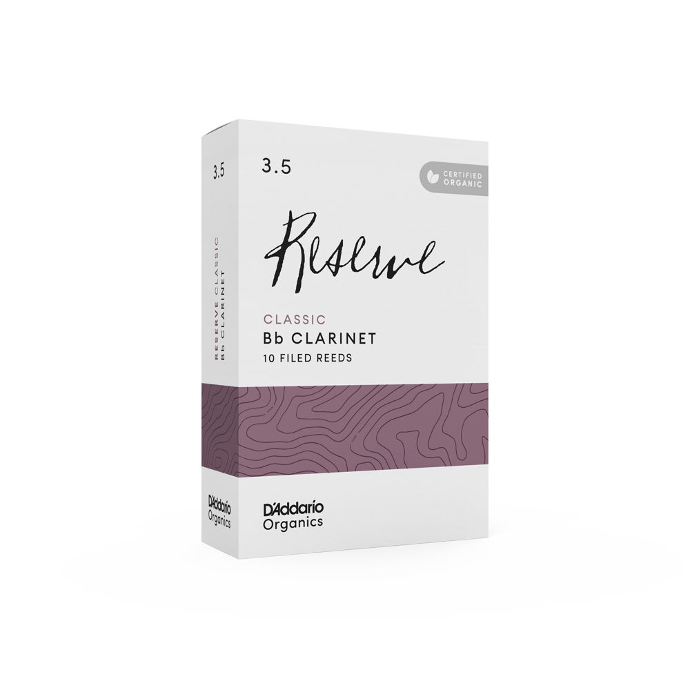 D'Addario Organic Reserve Classic Bb Clarinet Reeds, Strength 3.5, Individually-Sealed, 10-Pack