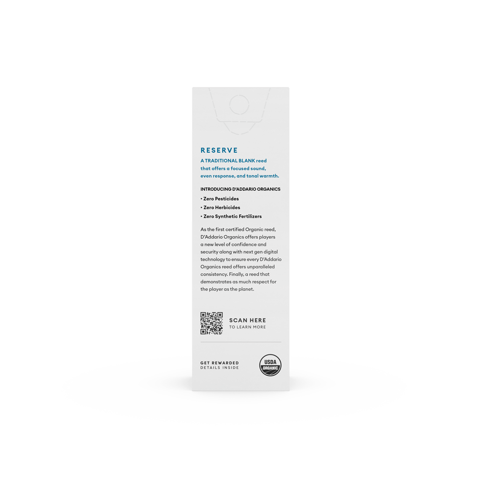 D'Addario Organic Reserve Bass Clarinet Reeds, Strength 3.0, Individually-Sealed, 5-Pack