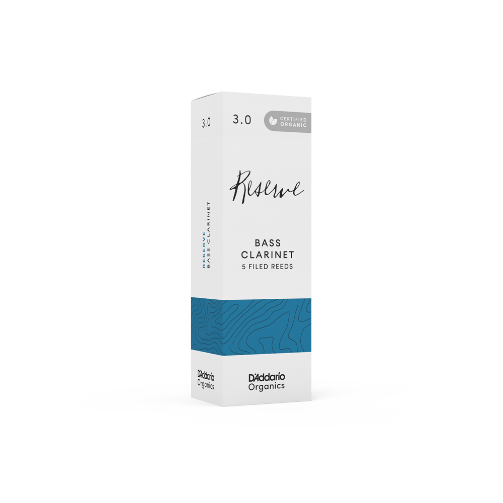 D'Addario Organic Reserve Bass Clarinet Reeds, Strength 3.0, Individually-Sealed, 5-Pack