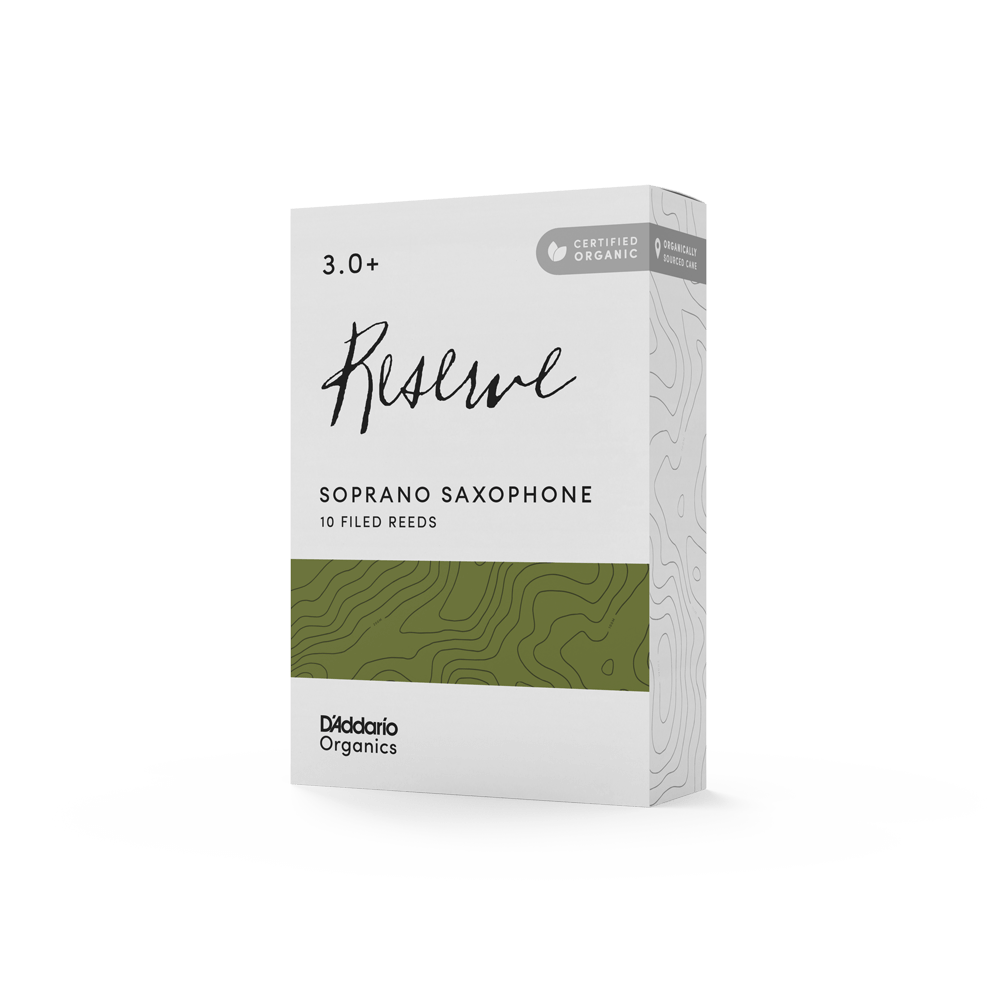 D'Addario Organic Reserve Soprano Saxophone Reeds, Strength 3.0+, Individually-Sealed, 10-Pack