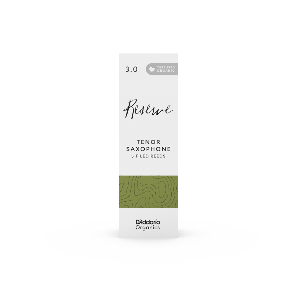 D'Addario Organic Reserve Tenor Saxophone Reeds, Strength 3.0, Individually-Sealed, 5-Pack