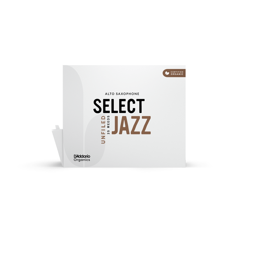 D'Addario Organic Select Jazz Unfiled Alto Saxophone Reeds, Strength 3 Soft, 25-Pack