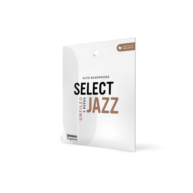 D&#39;Addario Organic Select Jazz Unfiled Alto Saxophone Reeds, Strength 3 Soft, Individually-Sealed, 3-Pack