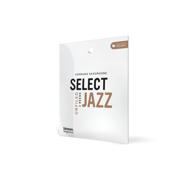 D&#39;Addario Organic Select Jazz Unfiled Soprano Saxophone Reeds, Strength 2 Hard, Individually-Sealed, 3-Pack