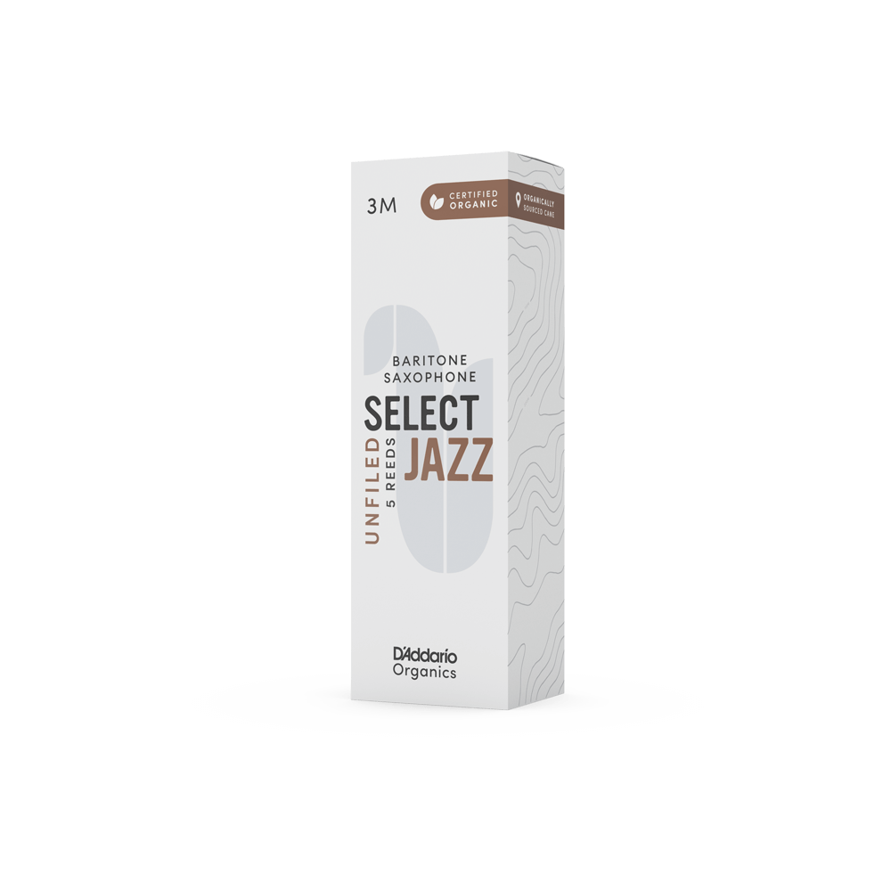 D'Addario Organic Select Jazz Unfiled Baritone Saxophone Reeds, Strength 3 Medium, Individually-Sealed, 5-Pack