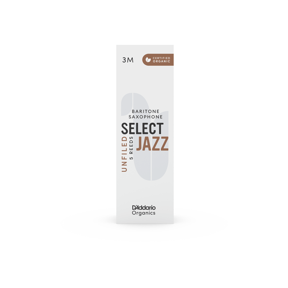 D'Addario Organic Select Jazz Unfiled Baritone Saxophone Reeds, Strength 3 Medium, Individually-Sealed, 5-Pack