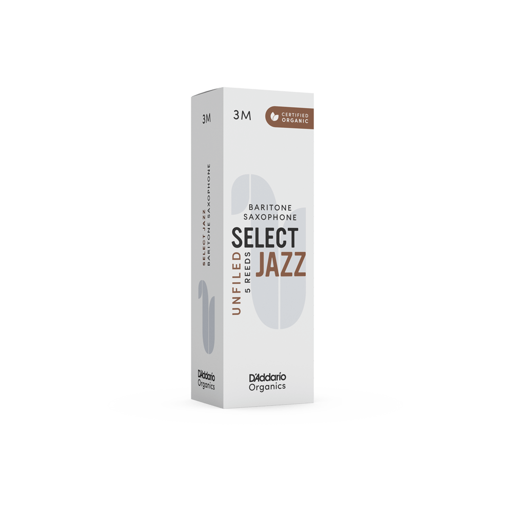 D'Addario Organic Select Jazz Unfiled Baritone Saxophone Reeds, Strength 3 Medium, Individually-Sealed, 5-Pack