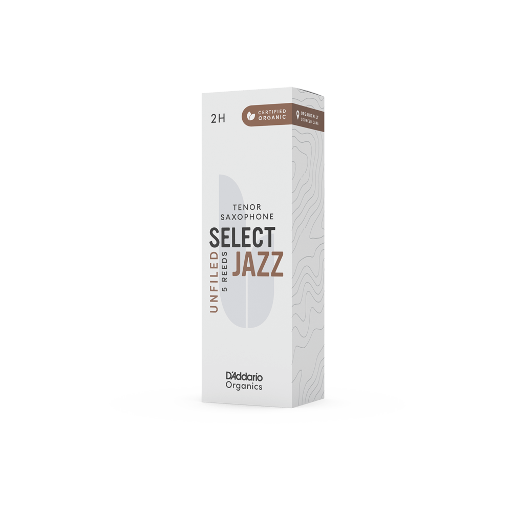 D'Addario Organic Select Jazz Unfiled Tenor Saxophone Reeds, Strength 2 Hard, Individually-Sealed, 5-Pack
