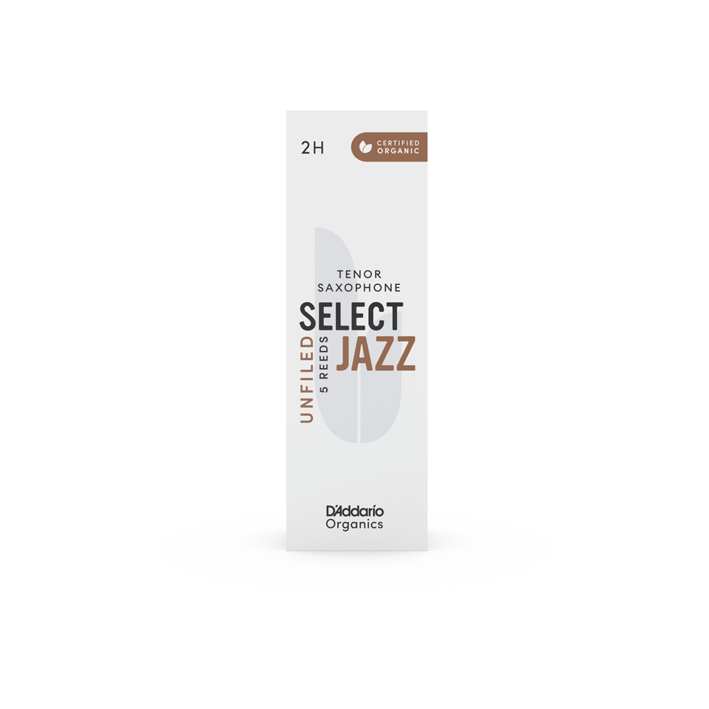 D'Addario Organic Select Jazz Unfiled Tenor Saxophone Reeds, Strength 2 Hard, Individually-Sealed, 5-Pack