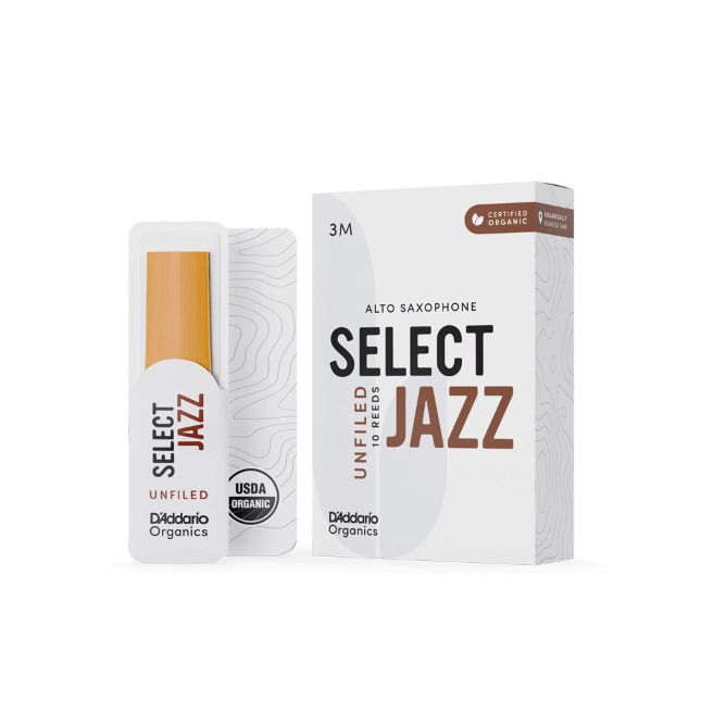 D&#39;Addario Organic Select Jazz Unfiled Alto Saxophone Reeds, Strength 3 Medium, Individually-Sealed, 10-Pack