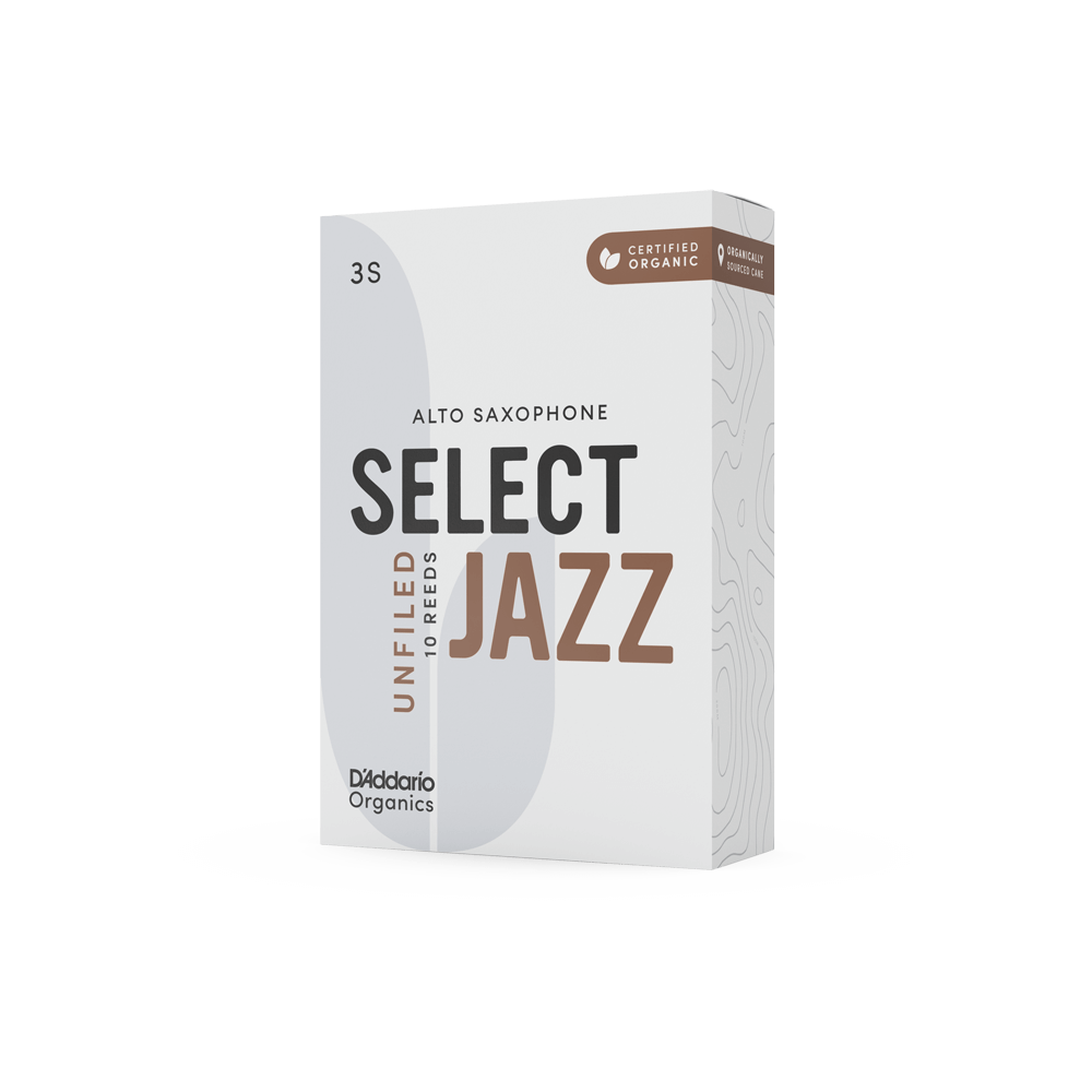 D'Addario Organic Select Jazz Unfiled Alto Saxophone Reeds, Strength 3 Soft, Individually-Sealed, 10-Pack