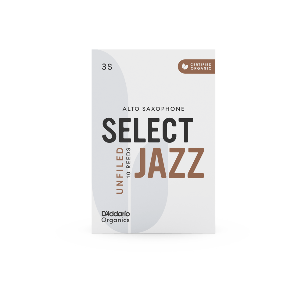 D'Addario Organic Select Jazz Unfiled Alto Saxophone Reeds, Strength 3 Soft, Individually-Sealed, 10-Pack