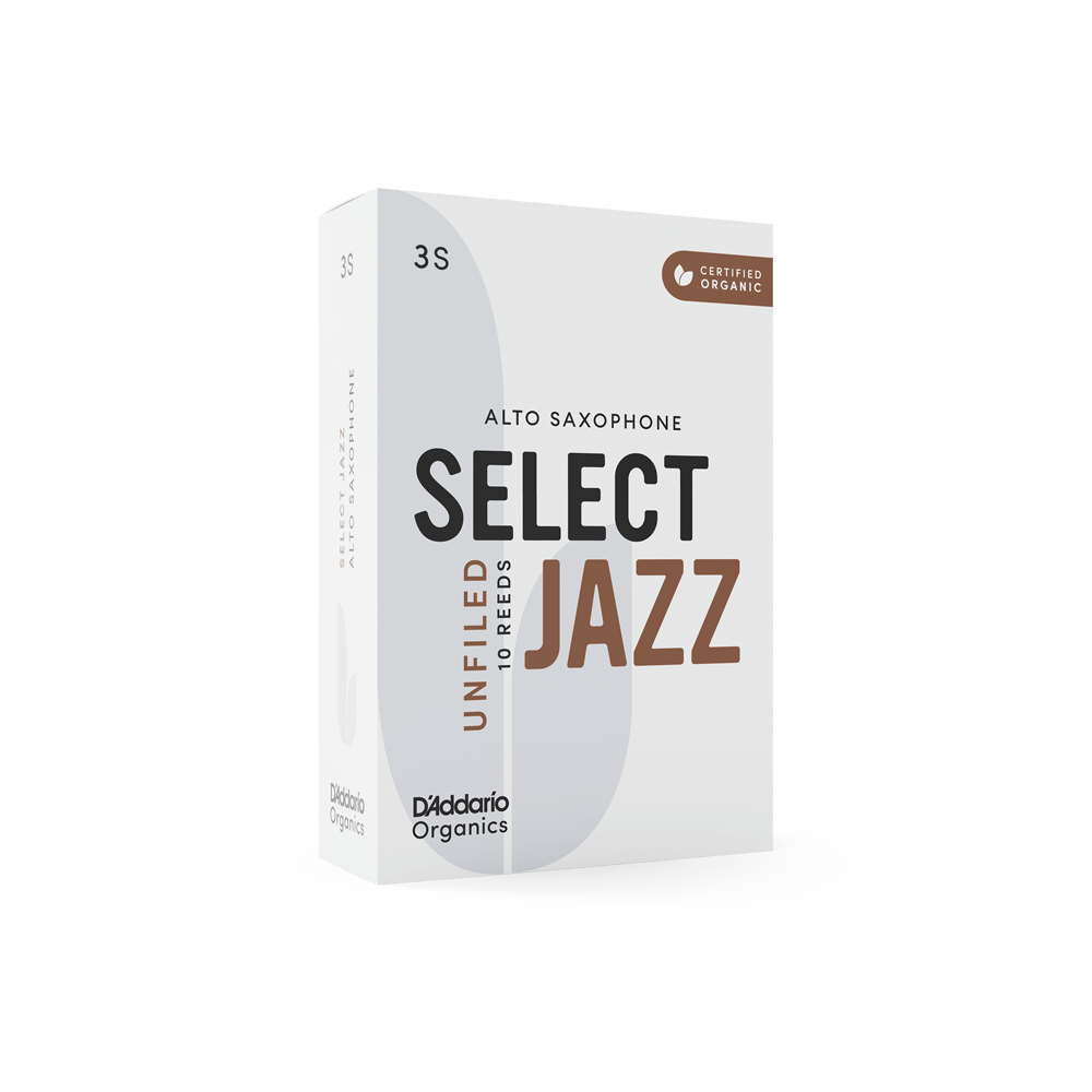 D'Addario Organic Select Jazz Unfiled Alto Saxophone Reeds, Strength 3 Soft, Individually-Sealed, 10-Pack
