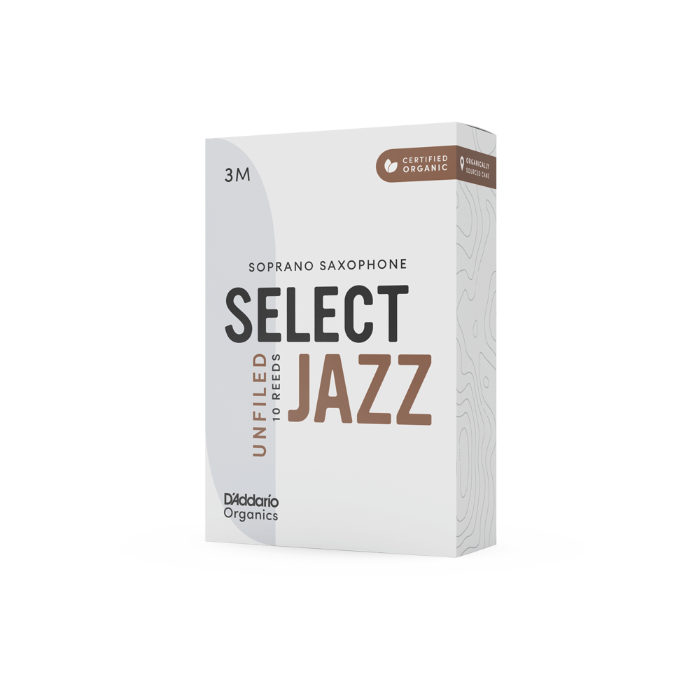 D'Addario Organic Select Jazz Unfiled Soprano Saxophone Reeds, Strength 3 Medium, Individually-Sealed, 10-Pack