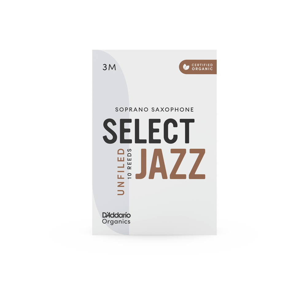 D'Addario Organic Select Jazz Unfiled Soprano Saxophone Reeds, Strength 3 Medium, Individually-Sealed, 10-Pack