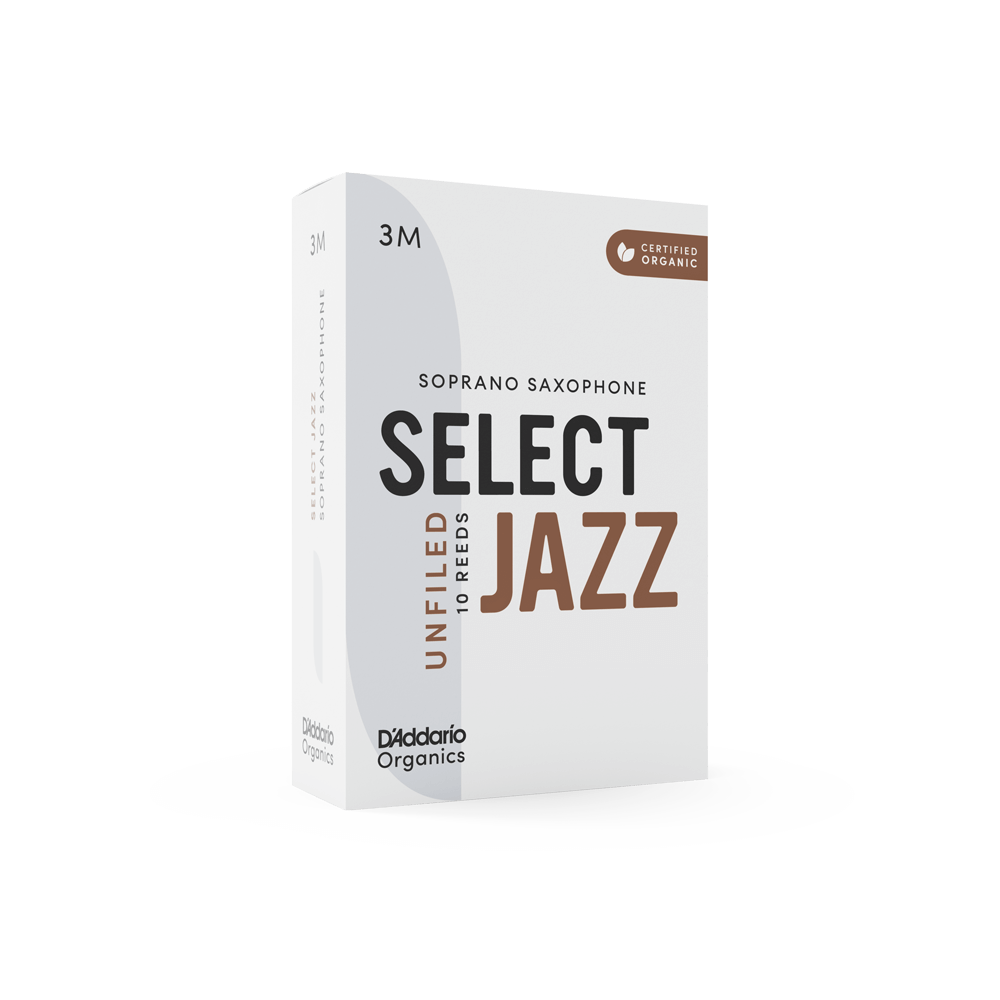 D'Addario Organic Select Jazz Unfiled Soprano Saxophone Reeds, Strength 3 Medium, Individually-Sealed, 10-Pack